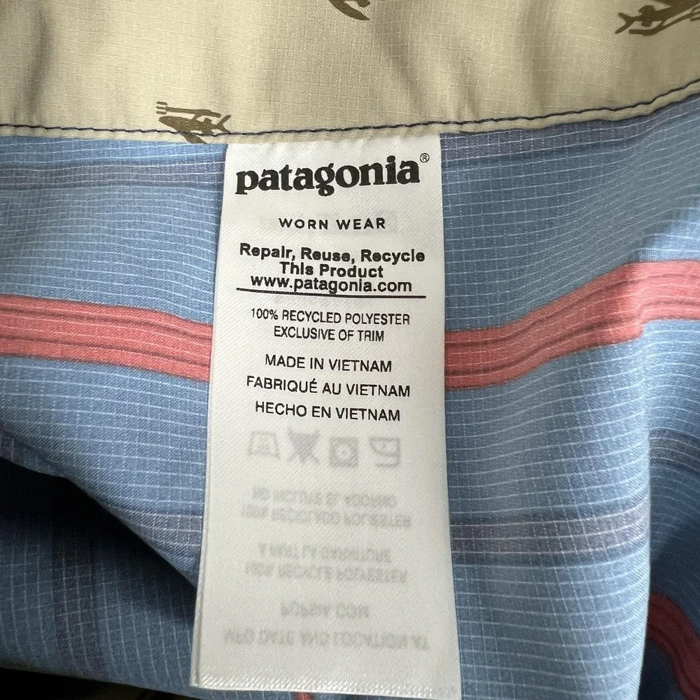 Patagonia Board Shorts Mens 30 Blue Stripe Drawstring Swim Trunks Quick Dry Surf